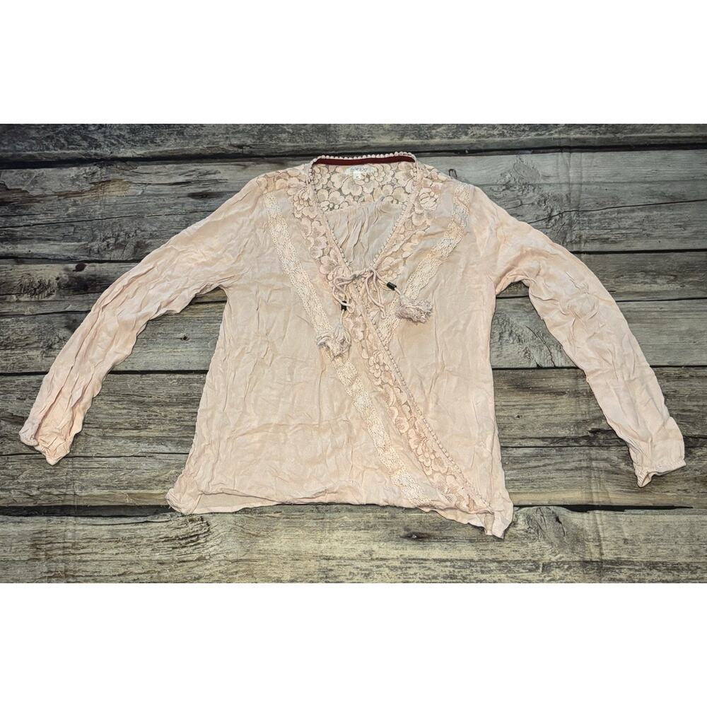 Taylor And Sage Long Sleeve Top Pink Boho Blouse Womens Size Medium